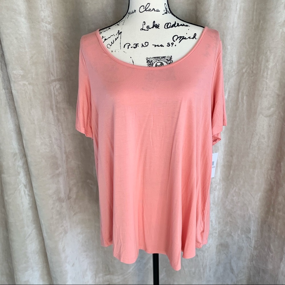 Jessica Simpson Coral Cotton Blend Top Soft Scoop Neck Short Sleeve Tee Coral 1X - Picture 2 of 14